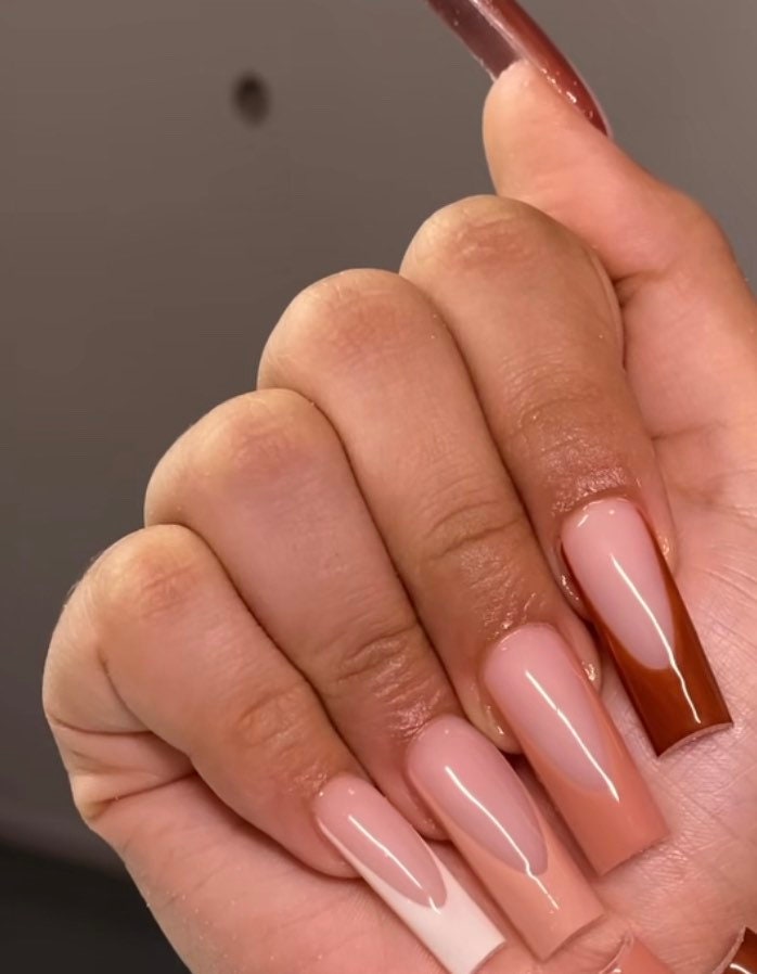 Brown French tips | Fall press Ons | Handmade Press On Nails