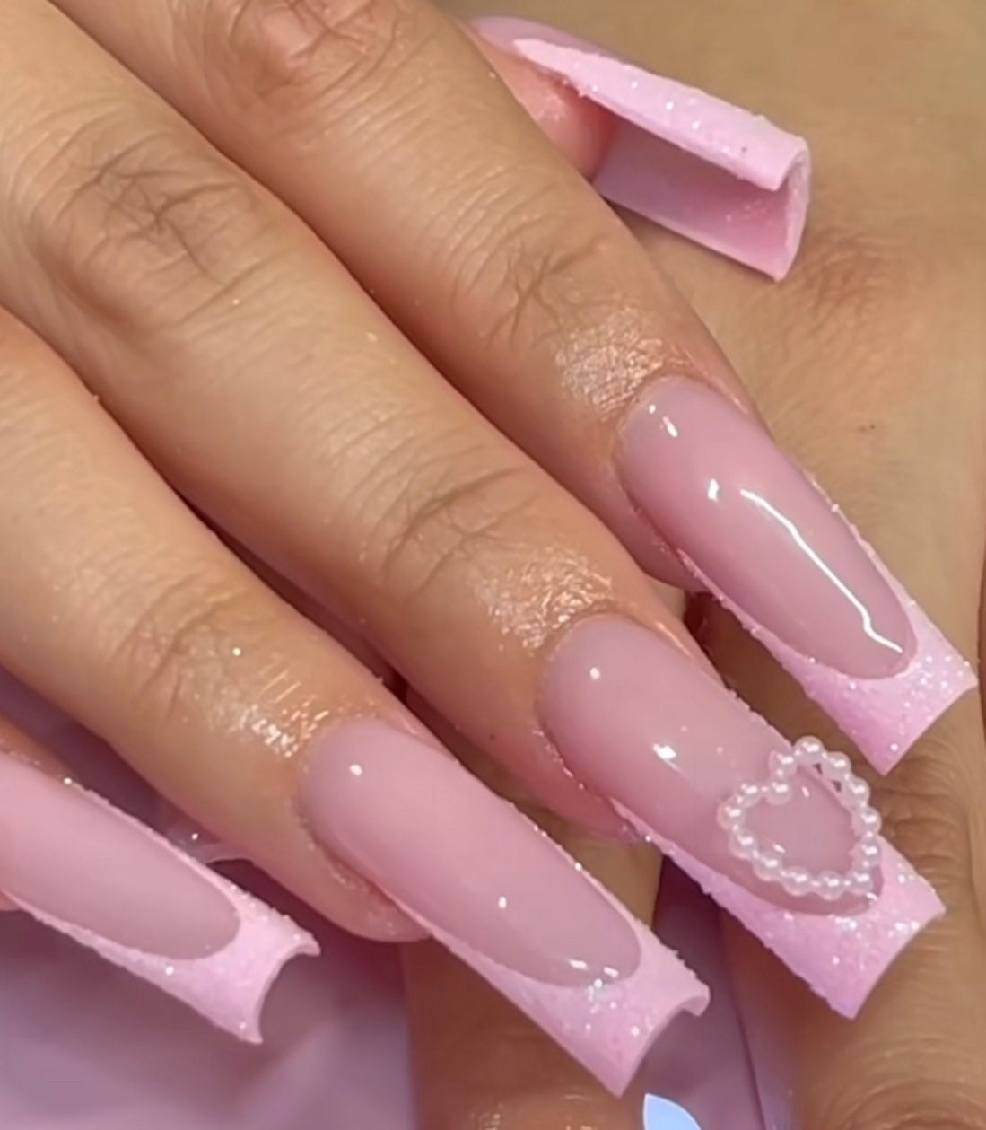 Pink Sugar French + Charm press ons | press on nails | Handmade Press On Nails