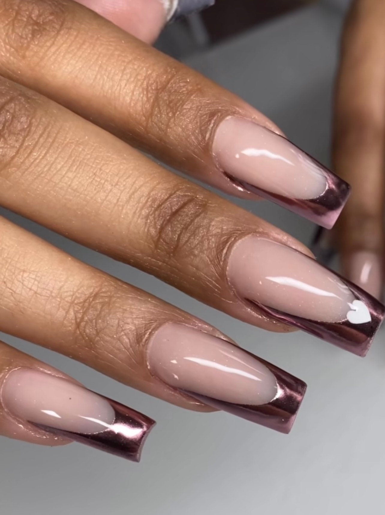 Rose Gold Chrome Frenchies press ons | press on nails | Handmade Press On Nails