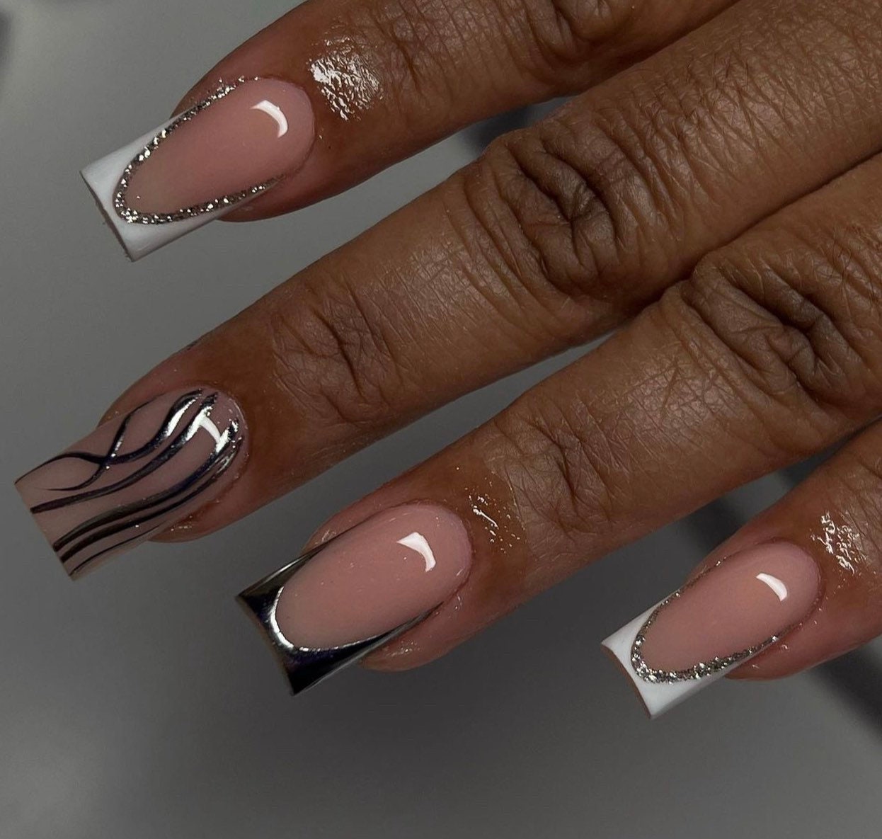 Chrome + Frenchies press ons | press on nails | Handmade Press On Nails