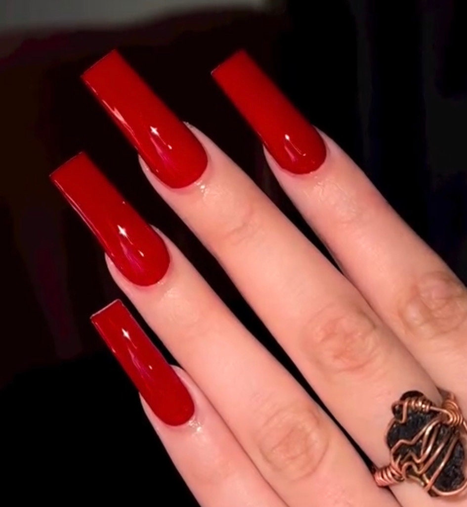 Solid Deep Red press ons | press on nails | Handmade Press On Nails