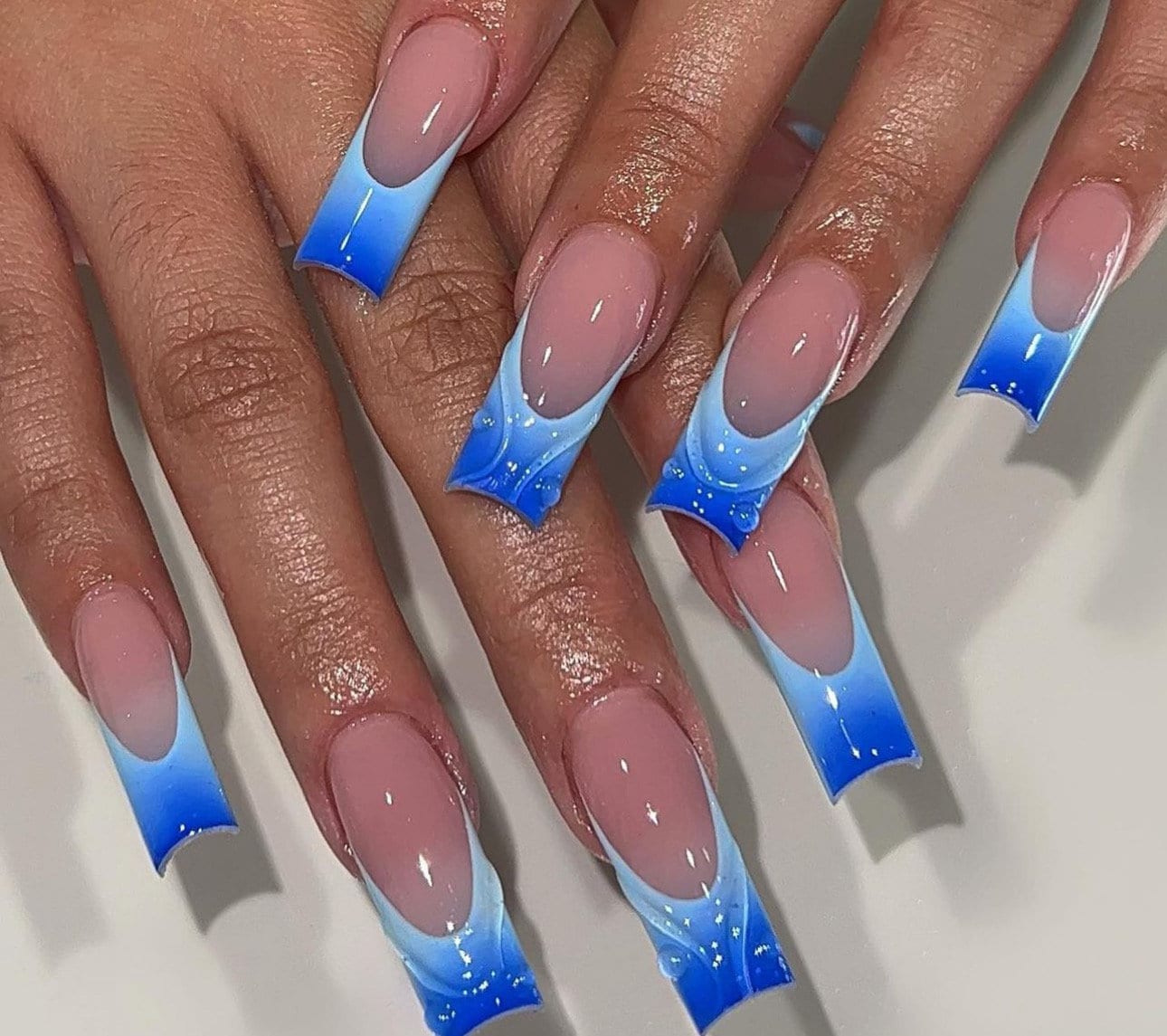 Blue Ombré 3D French press ons | Spring press on nails | Handmade Press On Nails