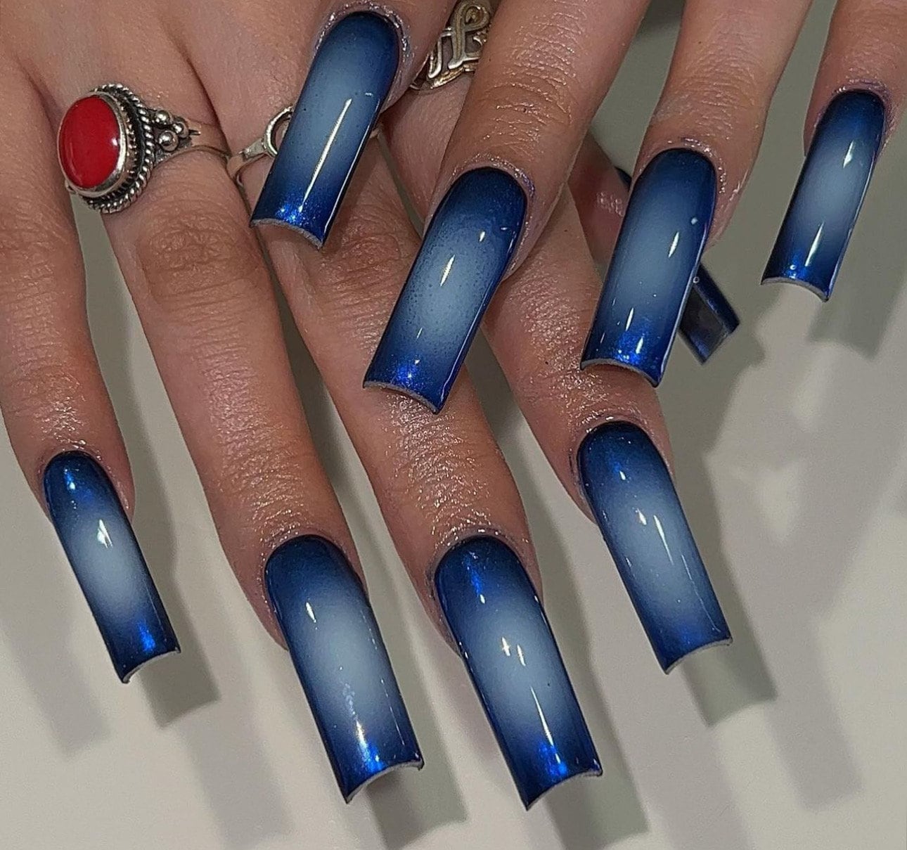 Blue Chrome + Aura press ons | Spring press on nails | Handmade Press On Nails