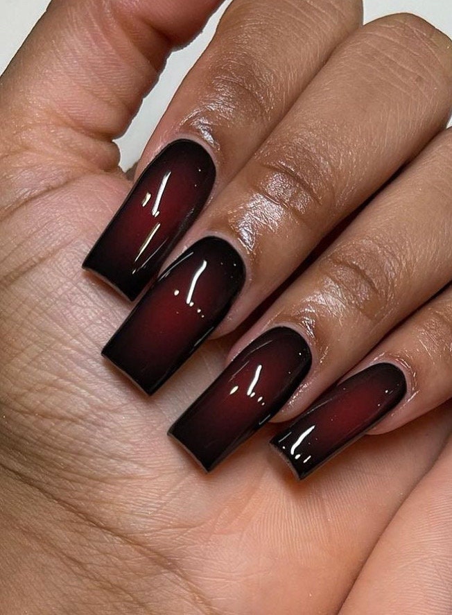 Black & Red Aura press ons | Spring press on nails | Handmade Press On Nails