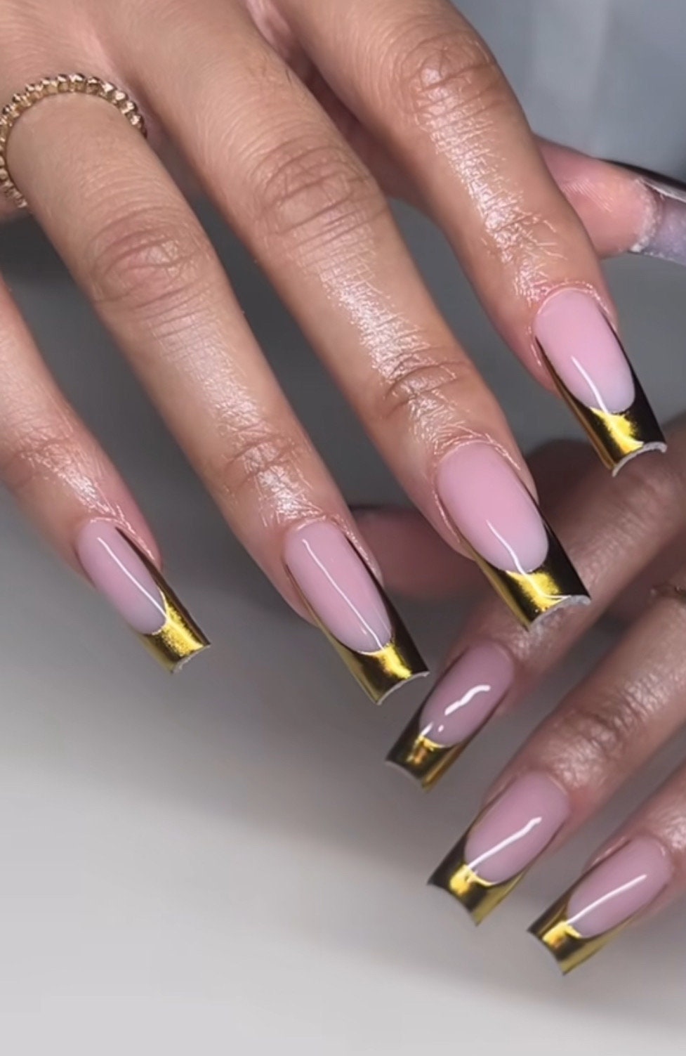 Gold Chrome French press ons | Summer press on nails | Handmade Press On Nails
