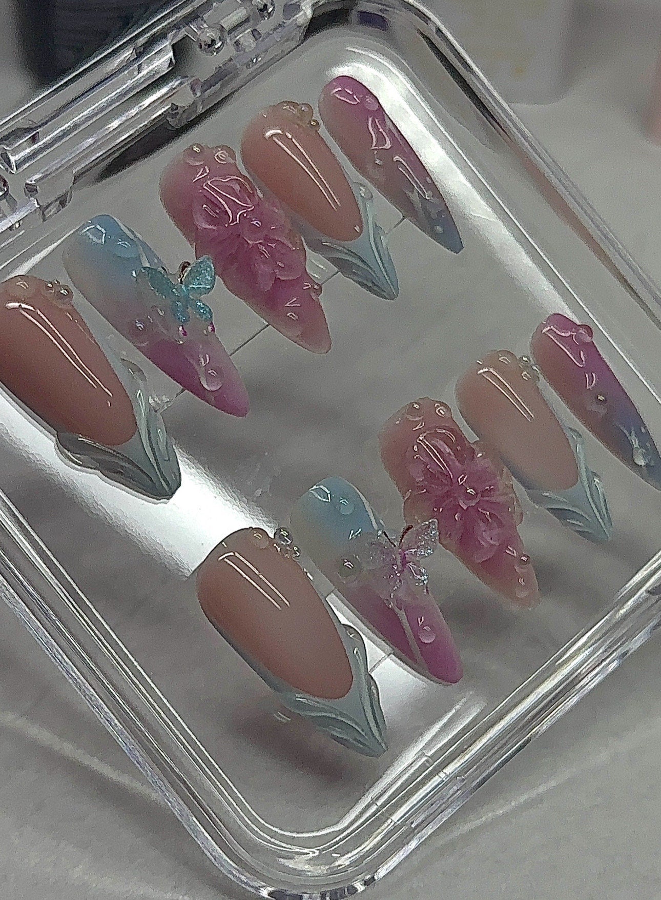 Blush & Blue Faircore press ons | Spring press on nails | Handmade Press On Nails
