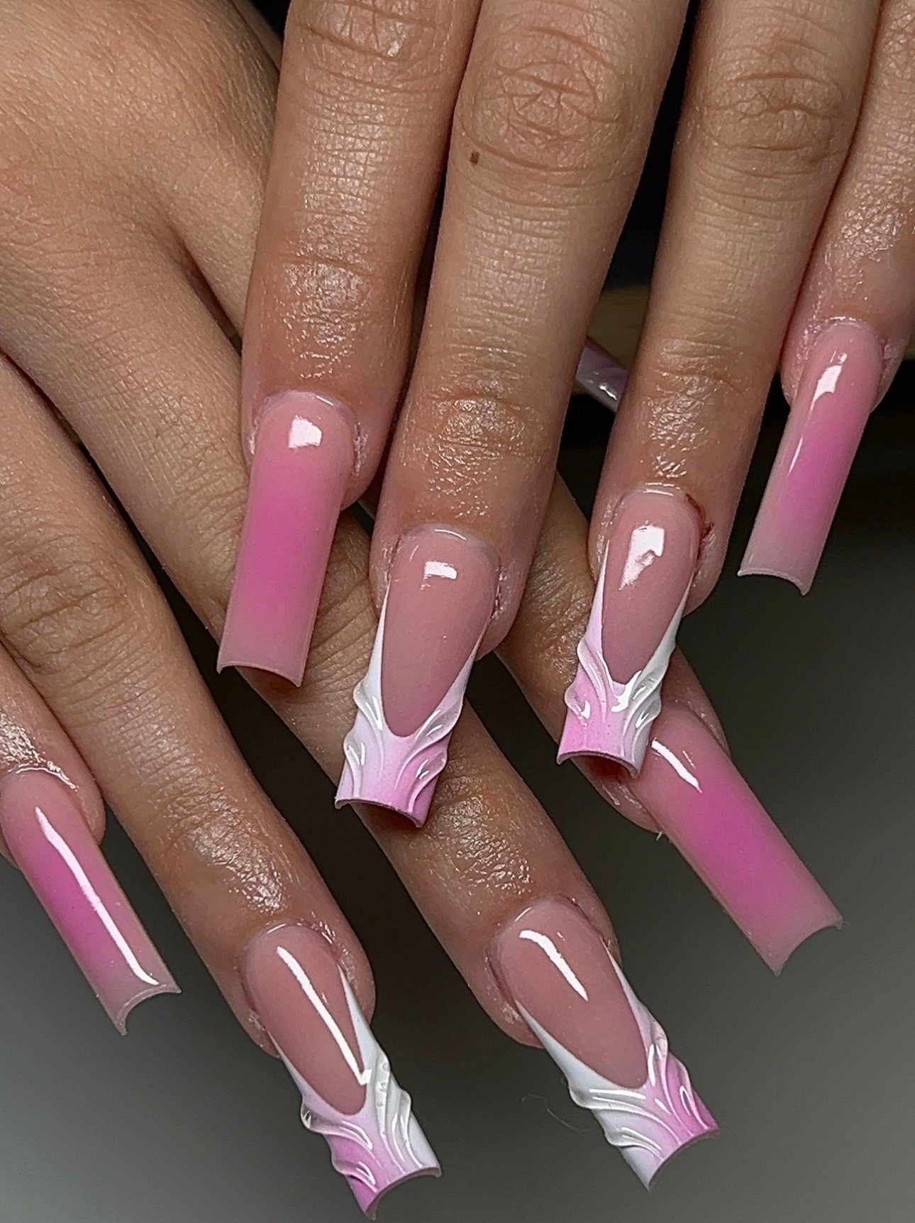 3D Pink & White Ombre French + Aura press ons | Spring press on nails | Handmade Press On Nails