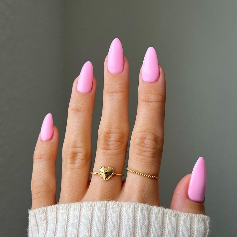 Ribbon Pink Solid press ons | Spring press on nails | Handmade Press On Nails