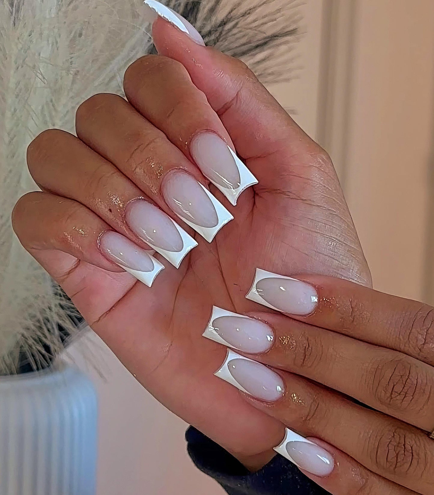 White on White French tips press ons | Spring press on nails | SpringPress On Nails | Handmade Press On Nails