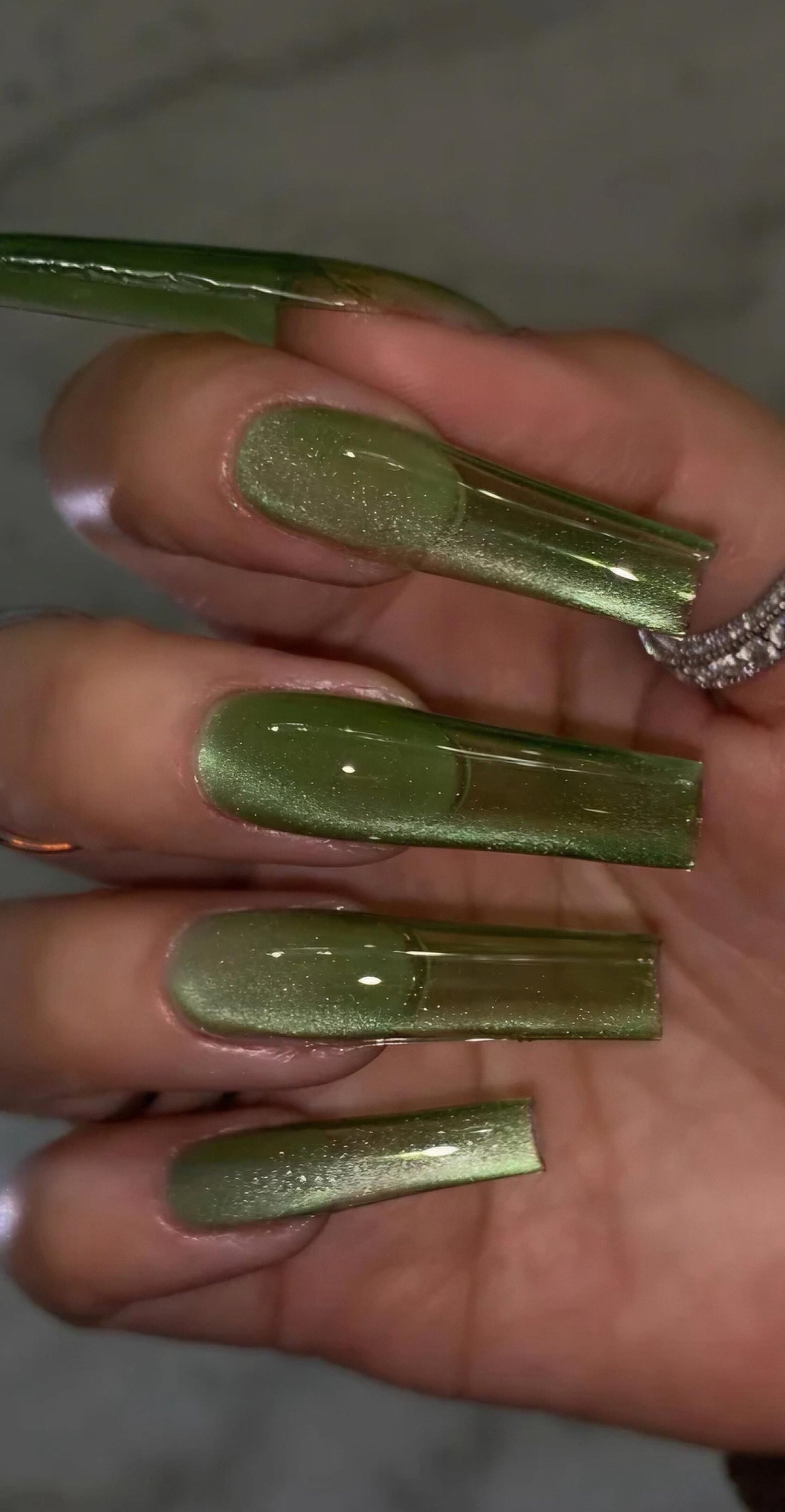 Green Velvet Glass Cateye press ons | Spring press on nails | SpringPress On Nails | Handmade Press On Nails