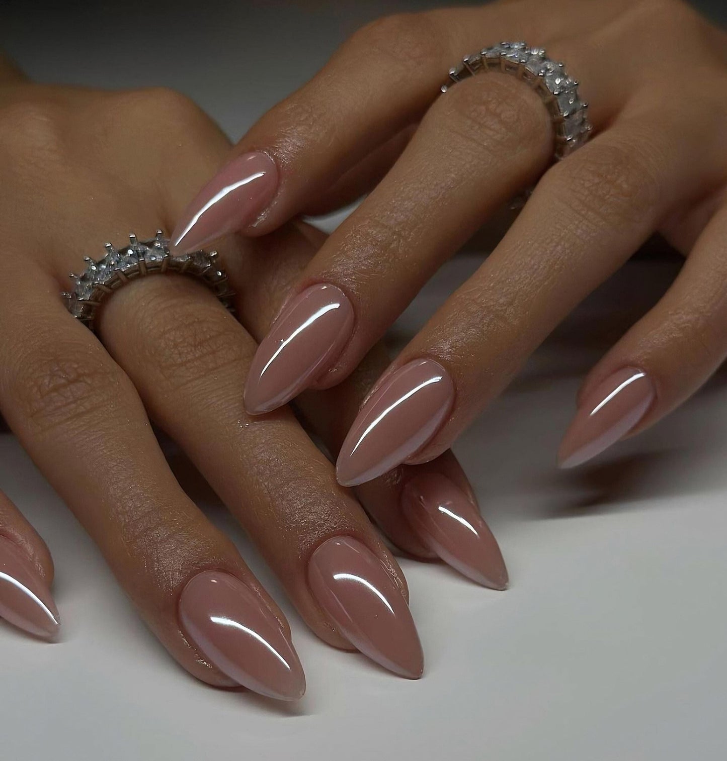 Glazed Chrome Nude Press ons | Springpress on nails | Handmade Press On Nails