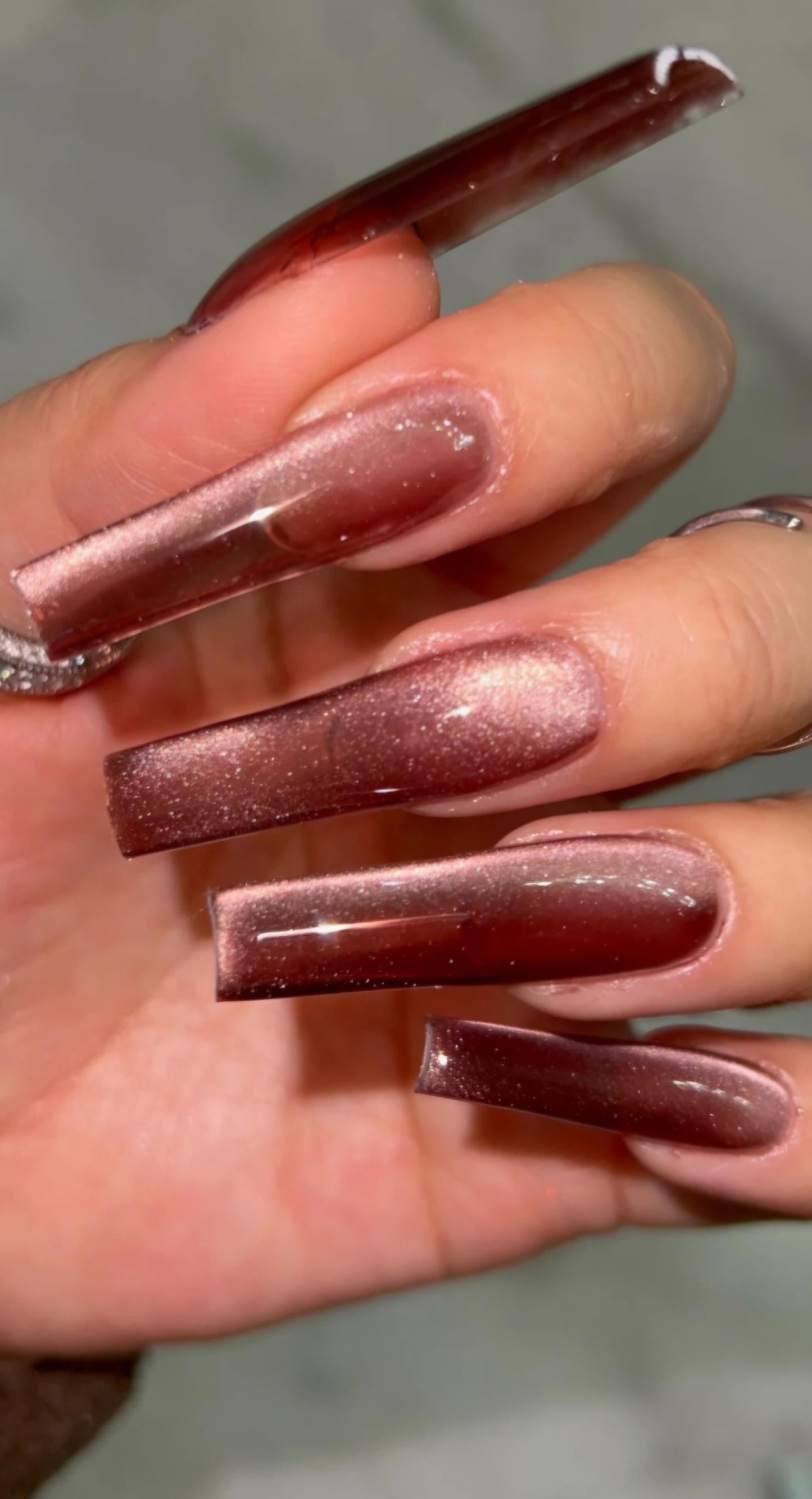 Mocha Mauve Velvet Glass Cateye press ons | Spring press on nails | SpringPress On Nails | Handmade Press On Nails