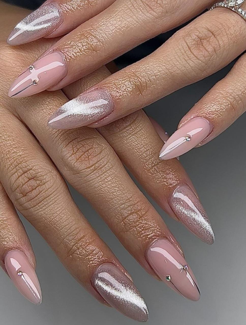 Silk Cateye + Twinkling stars press ons | Holiday press on nails | Winter Press On Nails | Handmade Press On Nails
