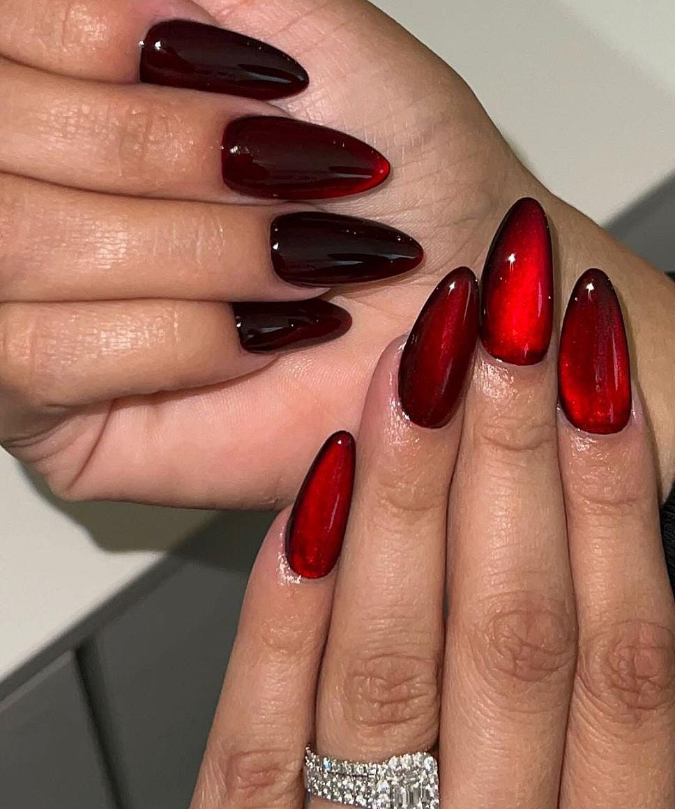 Red Glass Press On Nails | Spring press on nails | SpringPress On Nails | Handmade Press On Nails