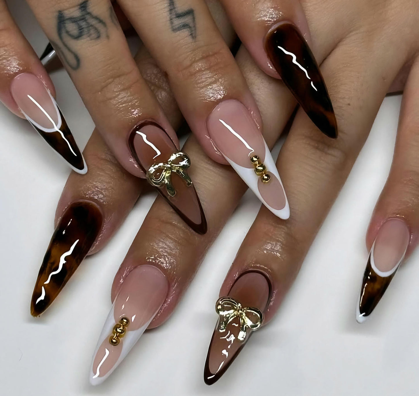 Brown Mix & Match French + Charms press ons | Spring press on nails | Handmade Press On Nails | Press on Nails