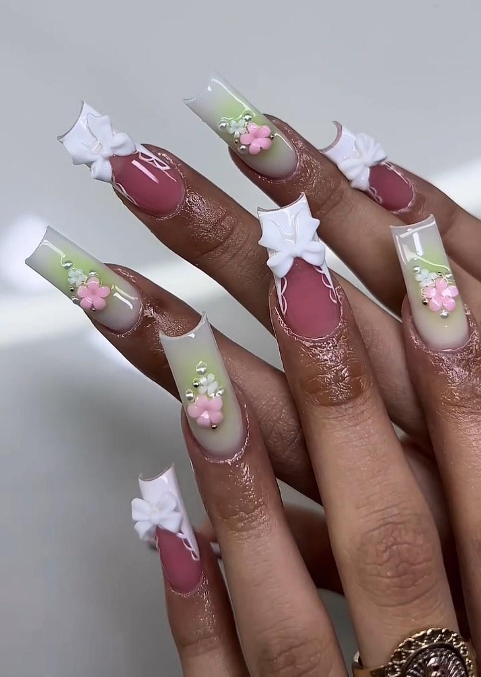 Fairy Coquette French + Bows press ons | Spring press on nails | Handmade Press On Nails | SpringPress on Nails