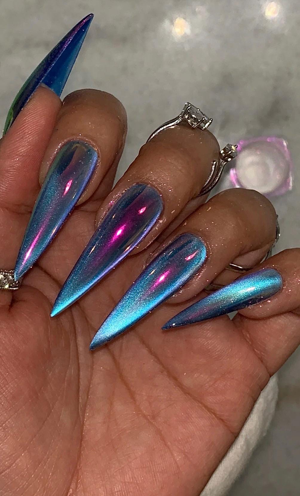 Northern Lights Chrome + Cateye press ons | Spring press on nails | SpringPress On Nails | Handmade Press On Nails