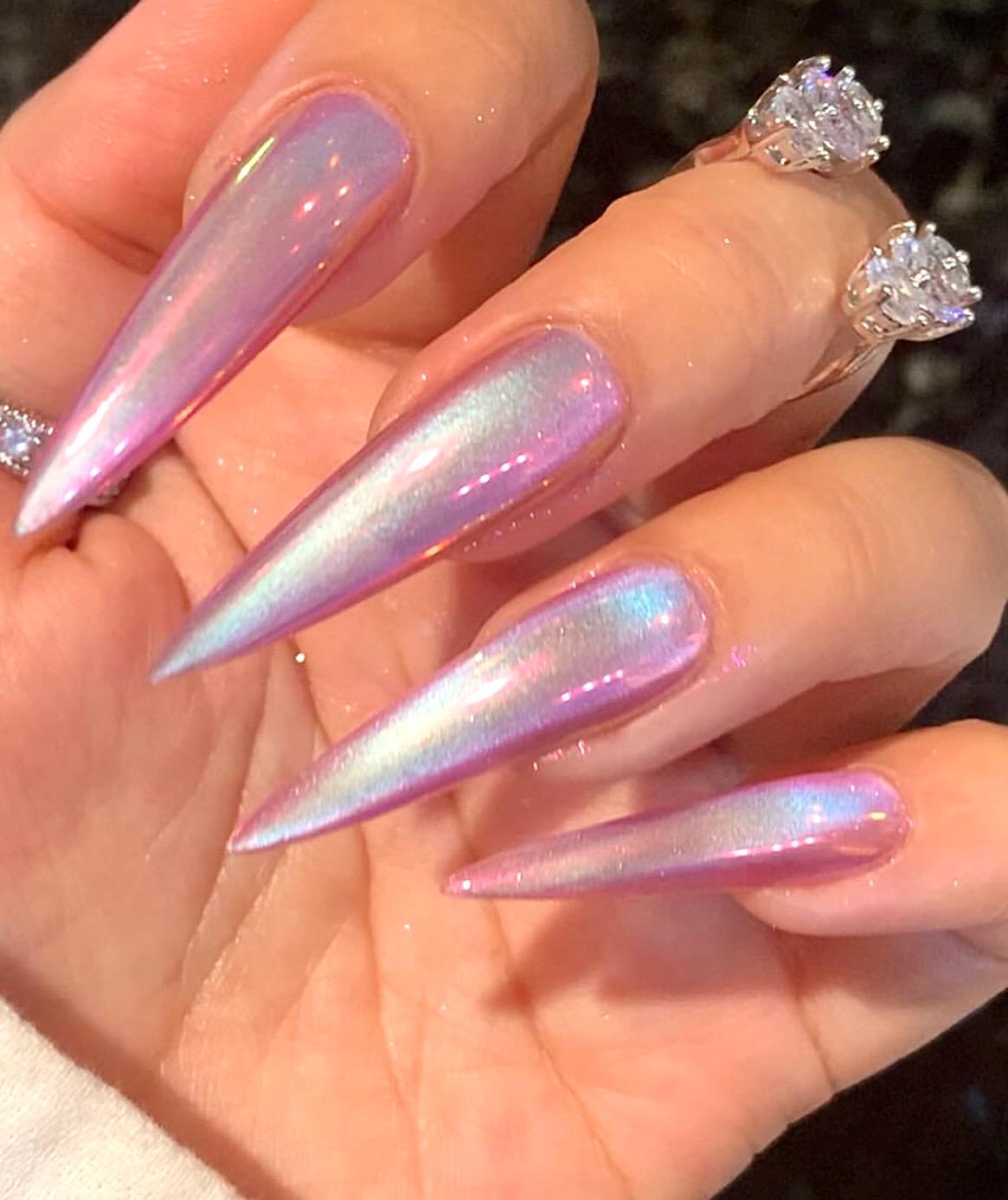 Unicorn Pink Chrome + Cateye press ons | Spring press on nails | SpringPress On Nails | Handmade Press On Nails