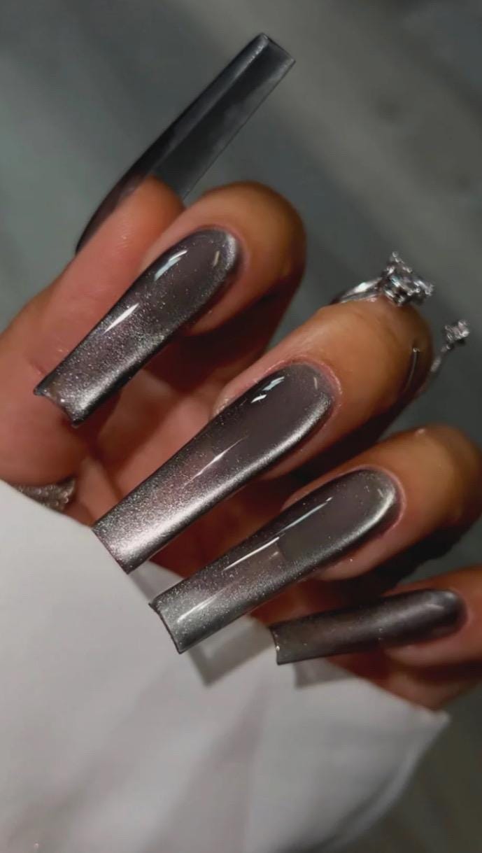 Grey Velvet Glass Cateye press ons | Spring press on nails | SpringPress On Nails | Handmade Press On Nails