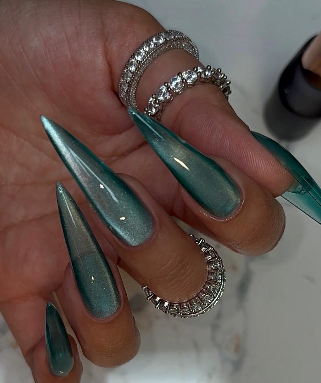 Cool Sage Cateye press ons | Spring press on nails | SpringPress On Nails | Handmade Press On Nails