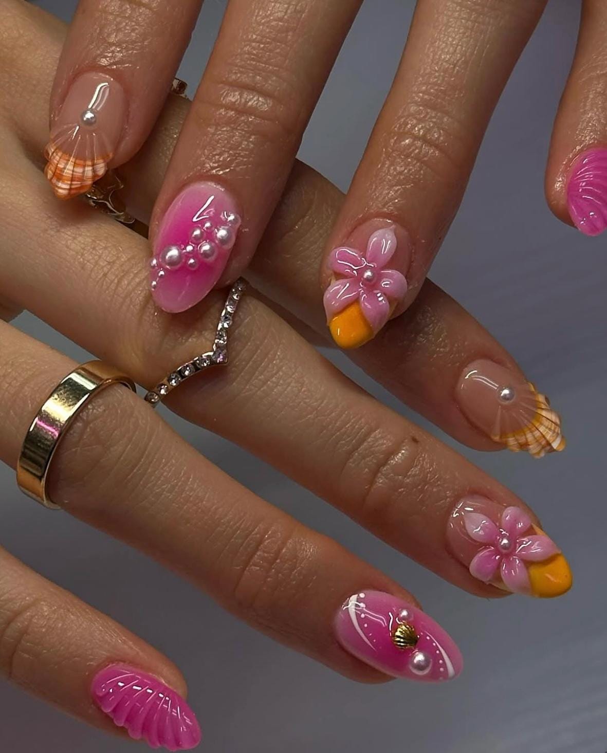 Vibrant Pink & Orange Mix and Match press ons | Spring press on nails | Handmade Press On Nails