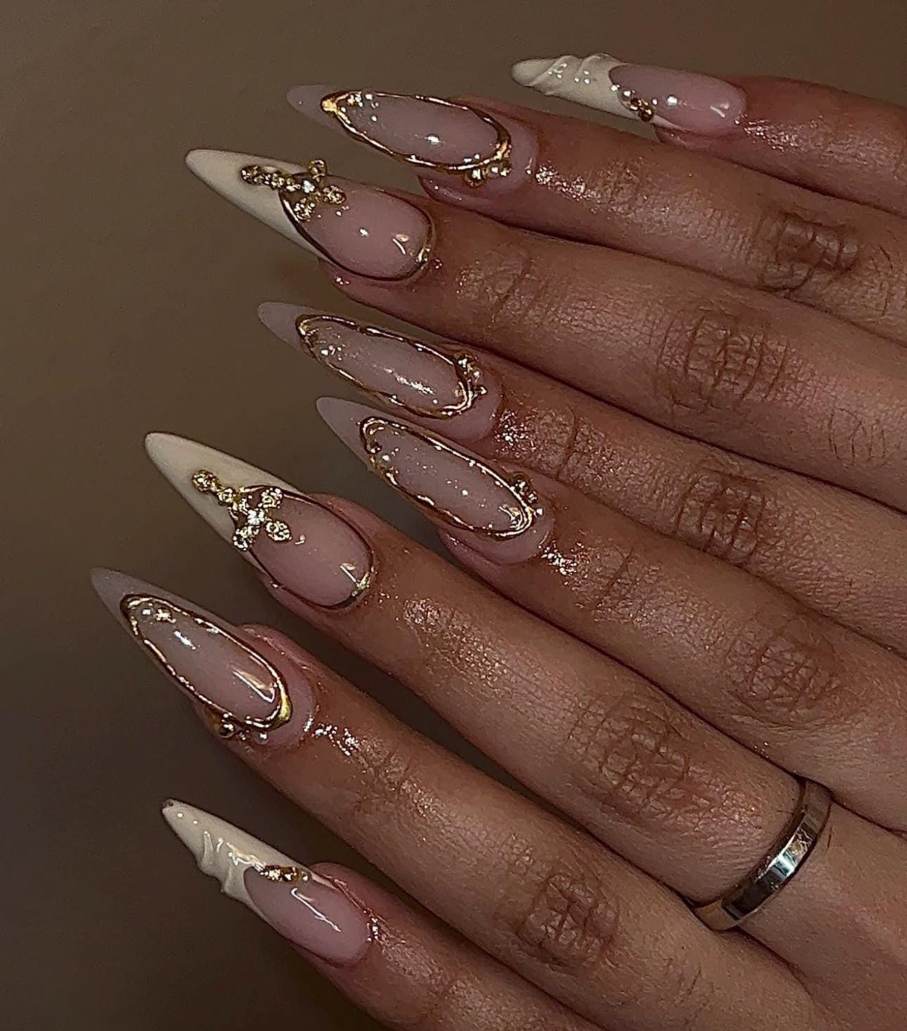 Pastel French + Gold Chrome Accents press ons | Spring press on nails | Handmade Press On Nails