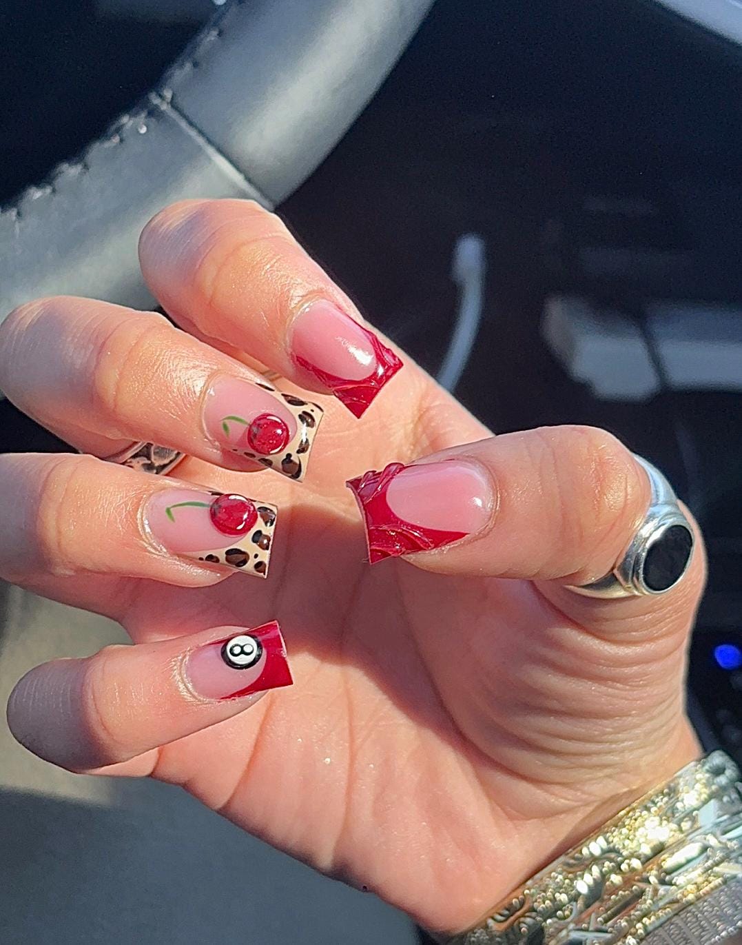 Cheetah Print + 3D Cherries press ons | Spring press on nails | Handmade Press On Nails