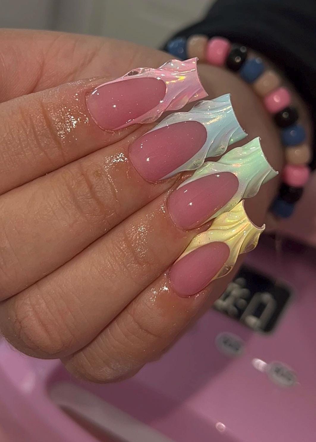 Pastel Glazed French + 3D press ons | Spring press on nails | Handmade Press On Nails