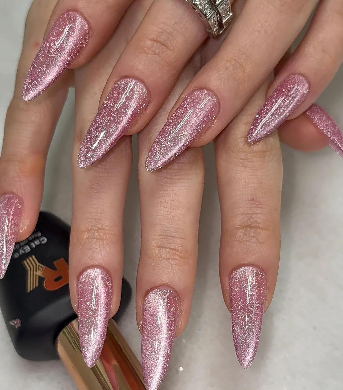 Pink reflective Cateye press ons | Spring press on nails | SpringPress On Nails | Handmade Press On Nails