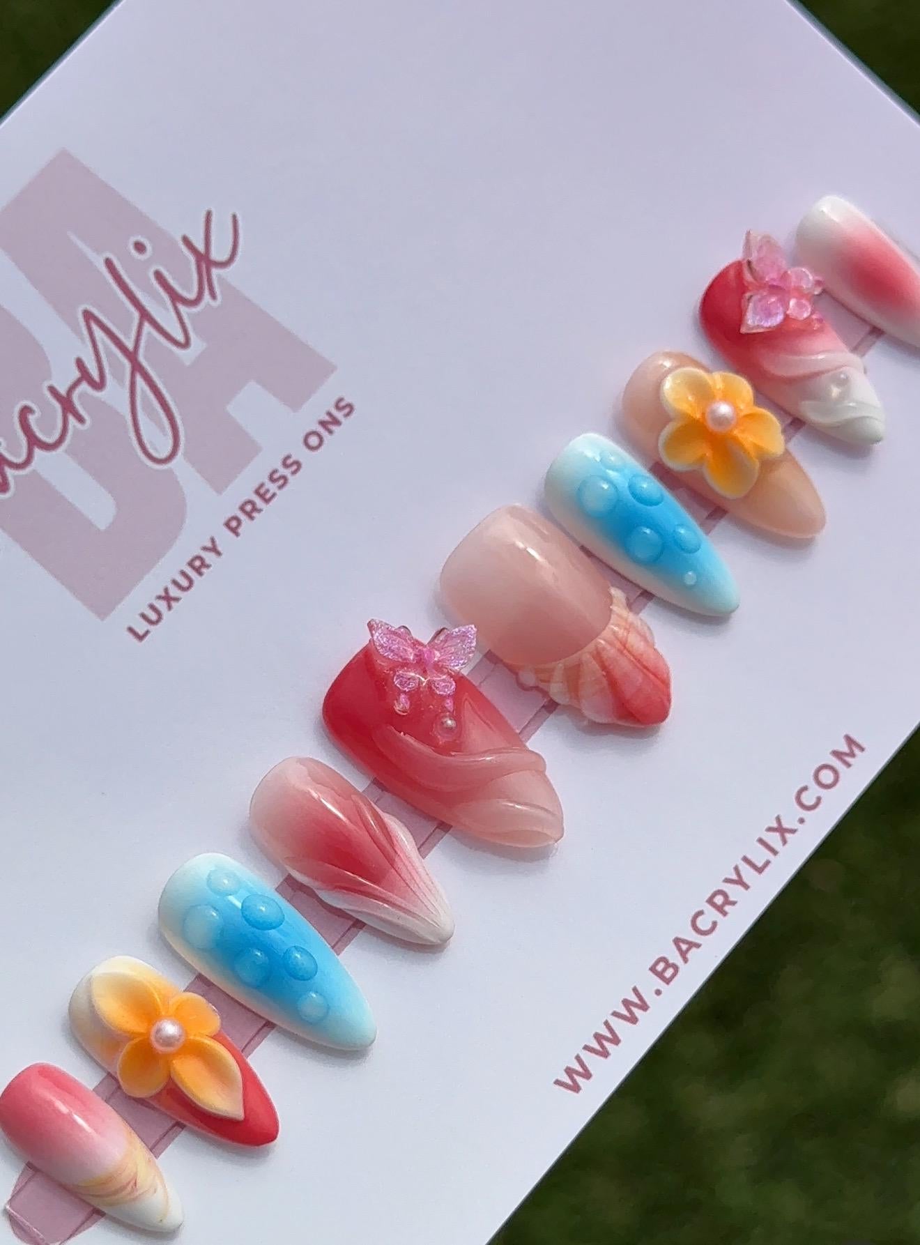 Sunset Splash | Ready-to-Ship Press-On Nail Set | Sizes XS–L | Handmade Press on nails