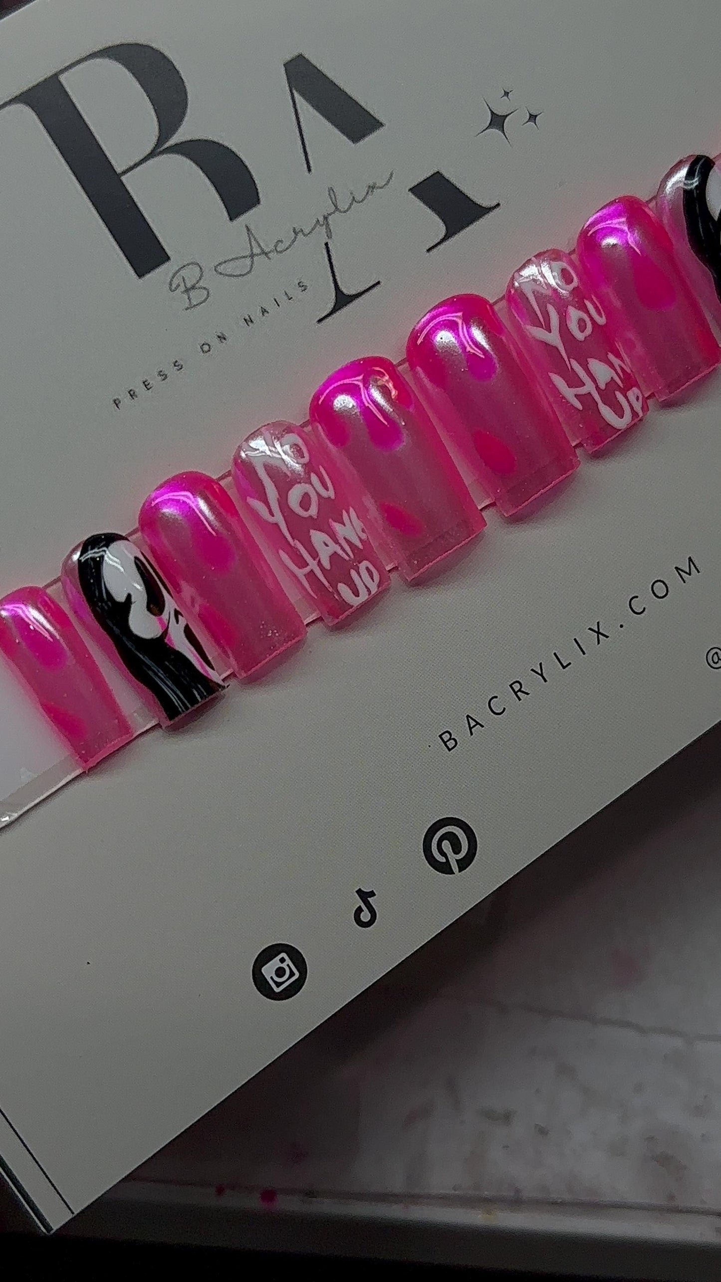 Hot Pink Jelly Mix & Match Ghostface Halloween press ons | Goth press ons | Handmade Press On Nails