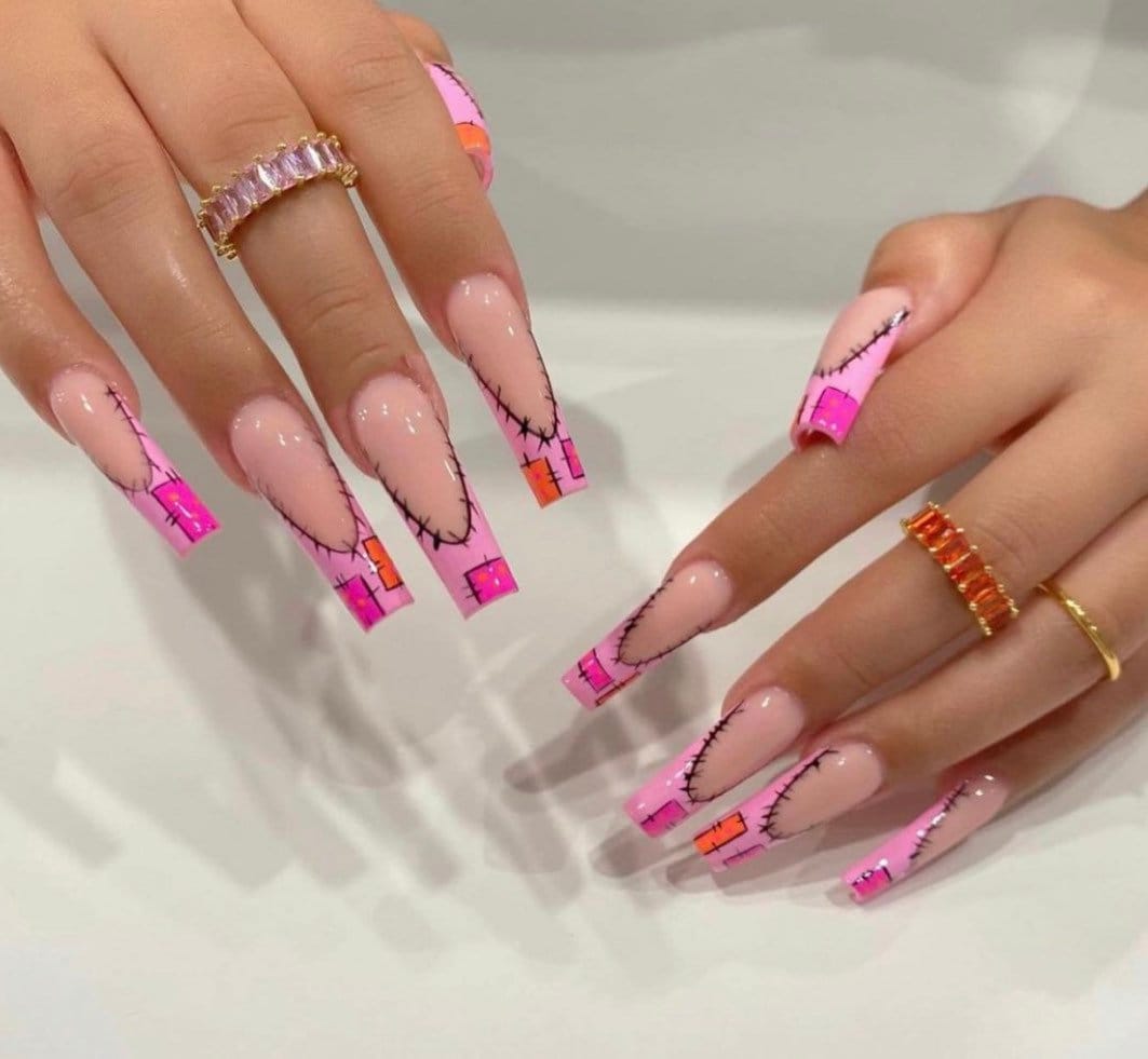 Halloween press ons | Patchwork press ons | Handmade Press On Nails