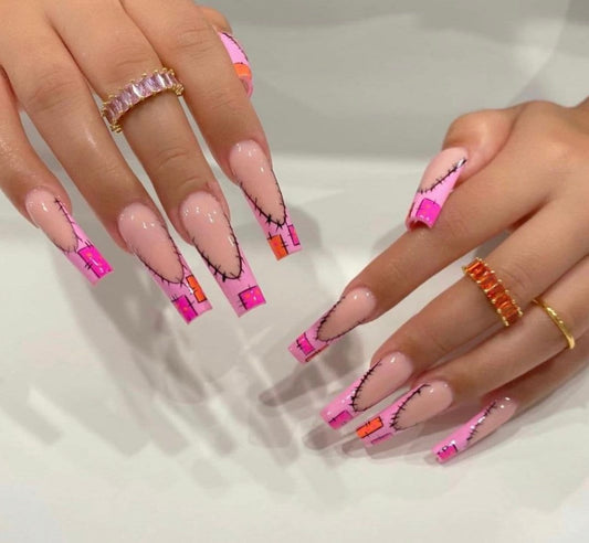 Halloween press ons | Patchwork press ons | Handmade Press On Nails
