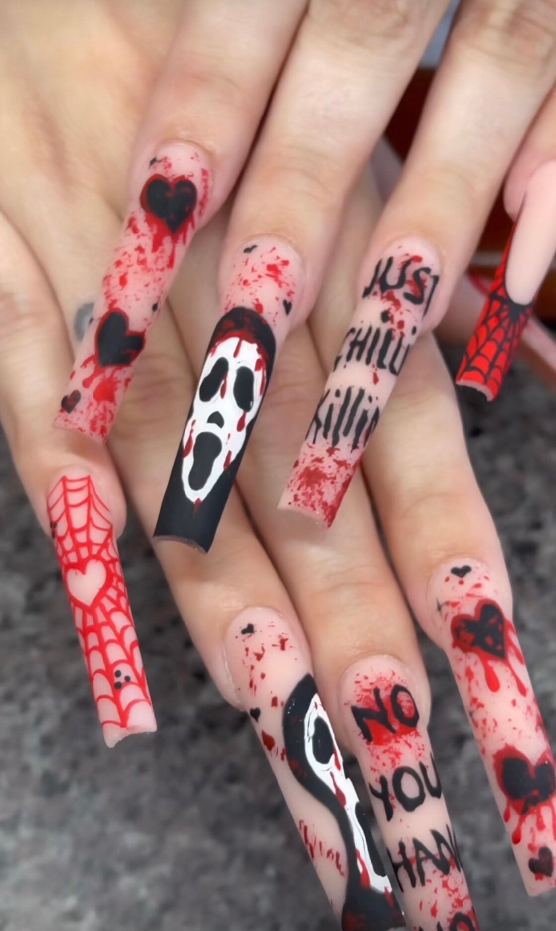 Halloween press on nails | Ghost face press ons | Handmade Press On Nails