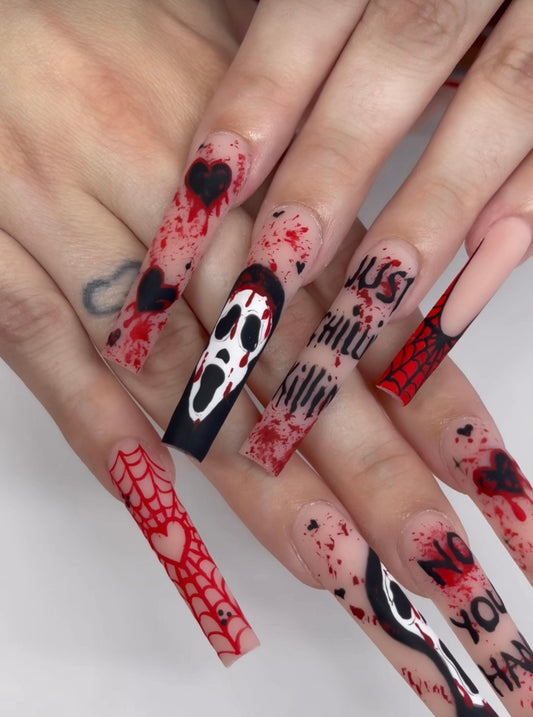Halloween press on nails | Ghost face press ons | Handmade Press On Nails