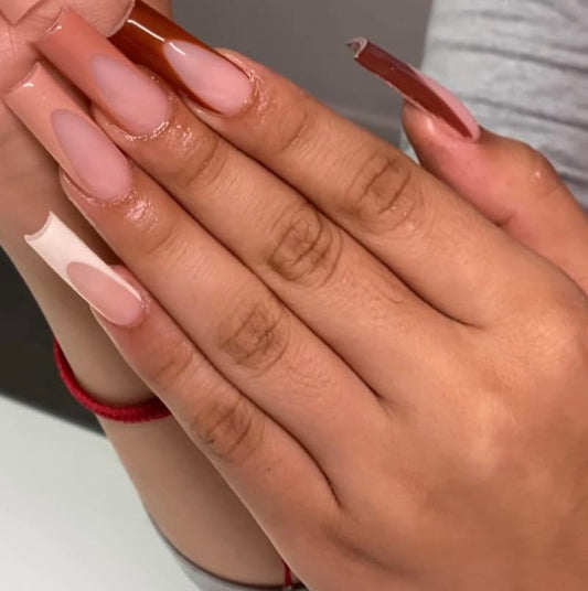 Brown French tips | Fall press Ons | Handmade Press On Nails