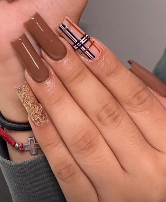 Brown Plaid Nails | Fall press Ons | Handmade Press On Nails