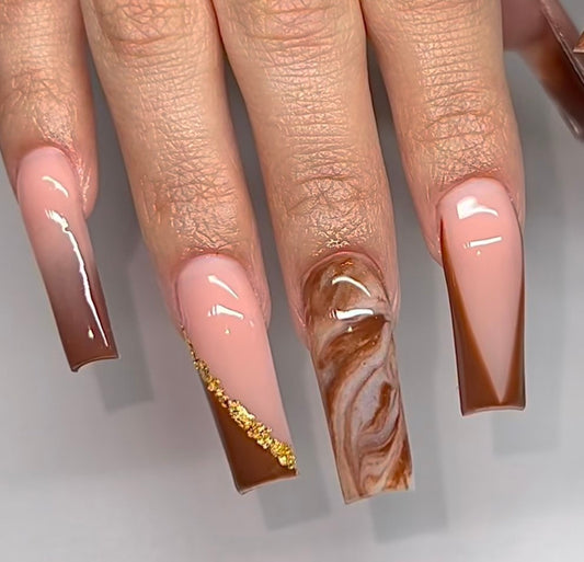 Marble + Gold V Cut | Fall press on nails | Handmade Press On Nails
