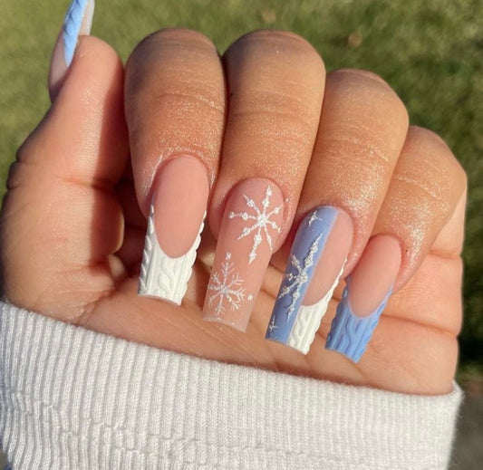 Snowflake + Sweater French Press ons | Christmas press on nails | Handmade Press On Nails
