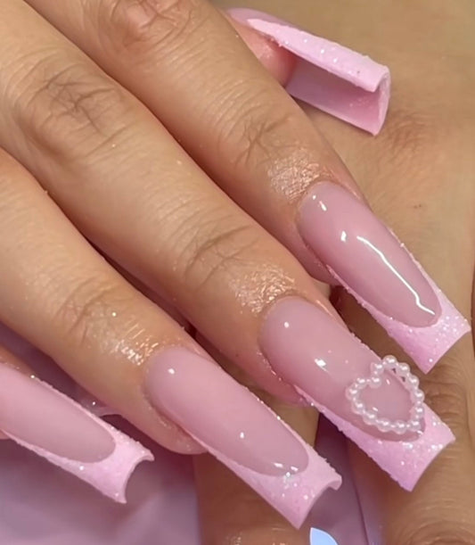 Pink Sugar French + Charm press ons | press on nails | Handmade Press On Nails