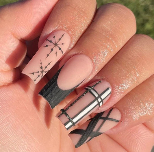Black Sweater + Snowflake press ons | Christmas press on nails | Handmade Press On Nails