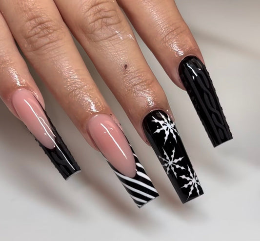 Black Sweater + Snowflake press ons | Christmas press on nails | Handmade Press On Nails