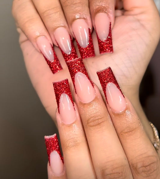 Red Glitter French press ons | press on nails | Handmade Press On Nails