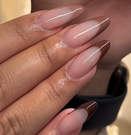Medium Almond Gradient French press ons | press on nails | Handmade Press On Nails