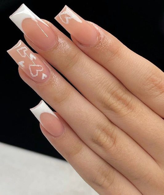 French + Hearts press ons | press on nails | Handmade Press On Nails