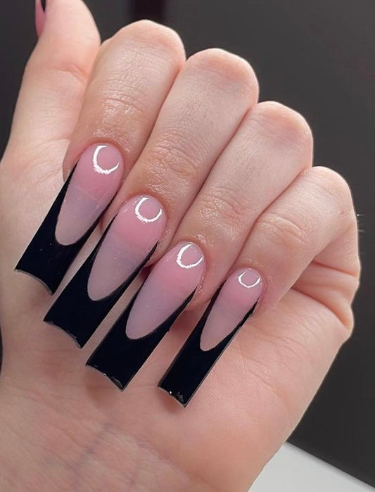 Black French press ons | press on nails | Handmade Press On Nails