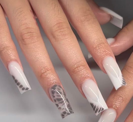 White on White Frenchies + Grey Croc print press ons | press on nails | Handmade Press On Nails
