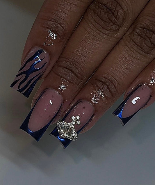 Blue chrome + Charms press ons | press on nails | Handmade Press On Nails