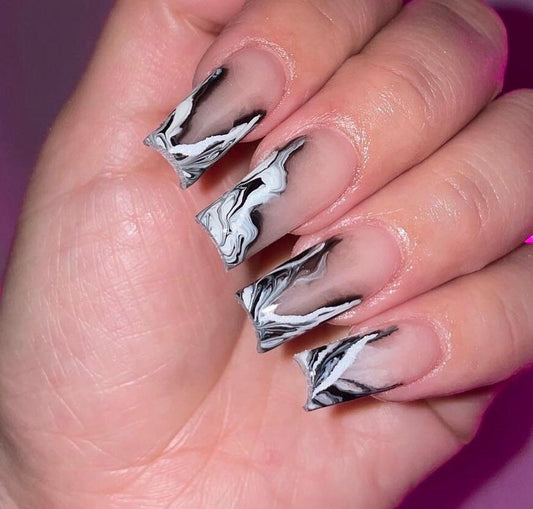 Black & White Marble Tips press ons | press on nails | Handmade Press On Nails