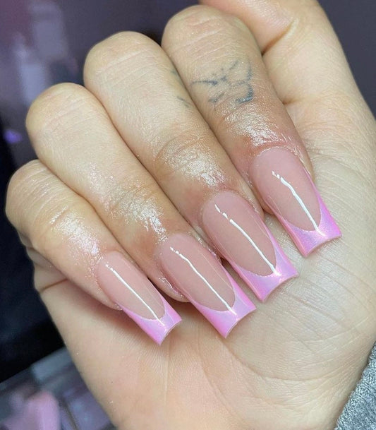 Pink Glazed Chrome Frenchies press ons | press on nails | Handmade Press On Nails
